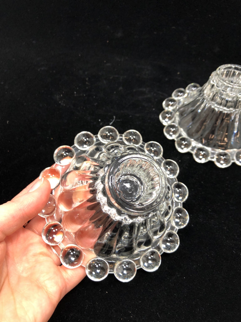 2 VTG BUBBLE GLASS TAPER HOLDERS.