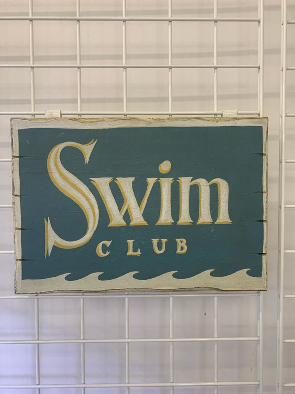 "SWIM CLUB" WOOD SIGN WALL HANGING.