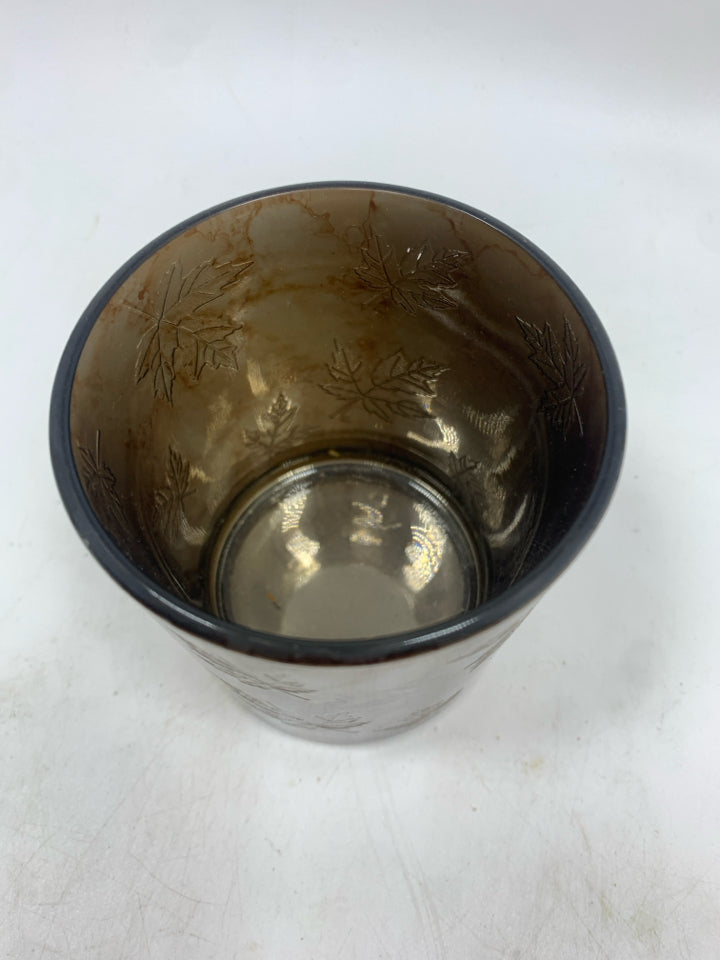 SM ORANGE MERCURY GLASS PILLAR CANDLE HOLDER.