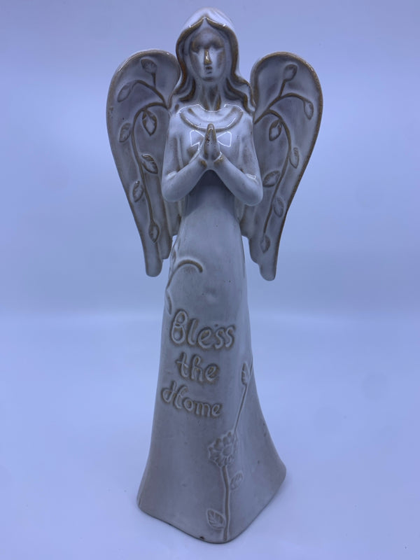 "BLESS THE HOME" WHITE CERAMIC ANGEL.