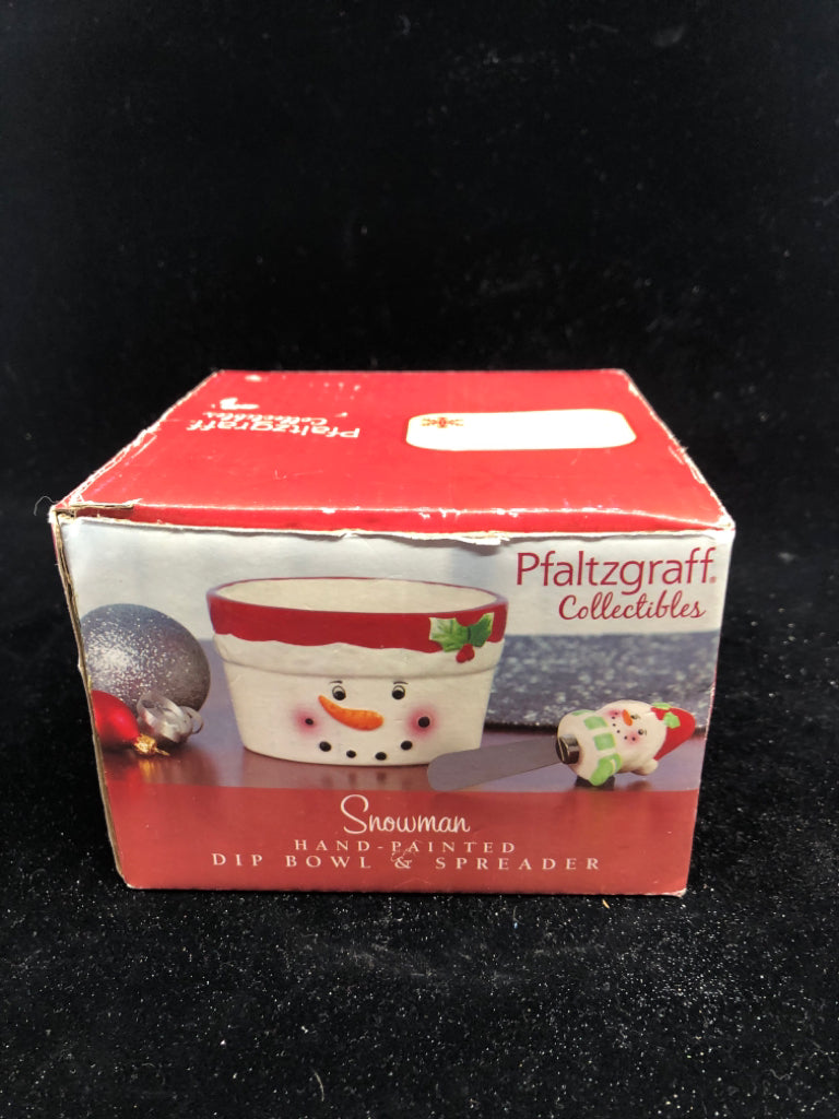 NIB PFALTZGRAFF SNOWMAN DIP BOWL & SPREADER.