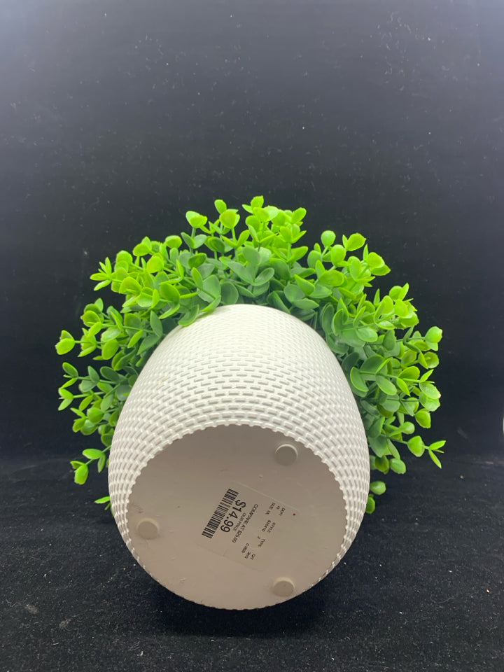 FAUX GREEN IN WHITE PLANTER.