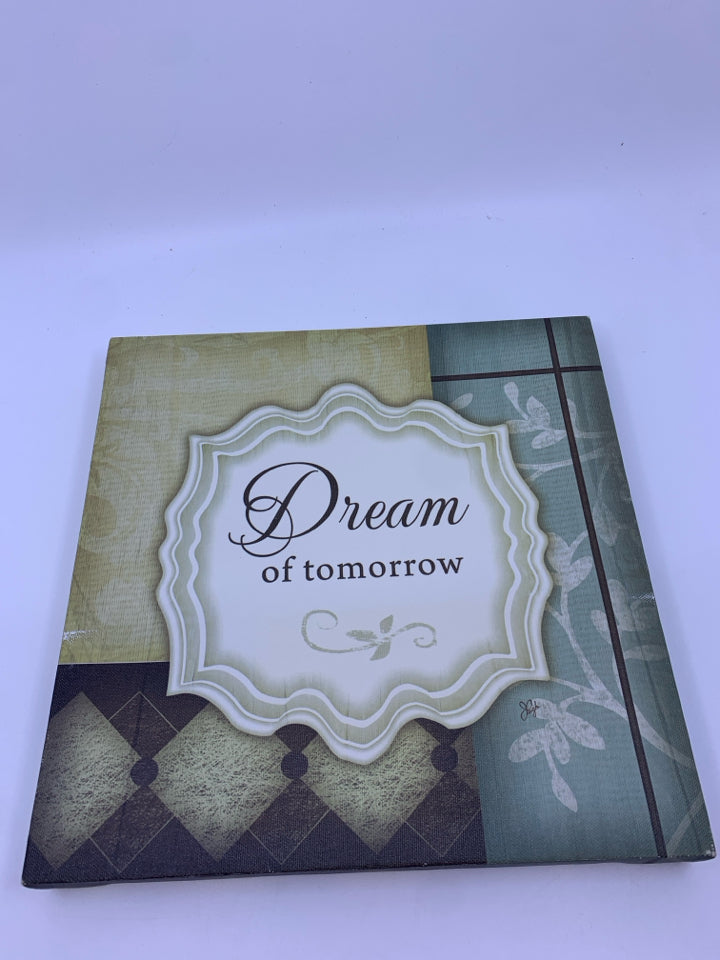 TEAL DREAM FOR TOMORROW CANVAS WALL HANGING.