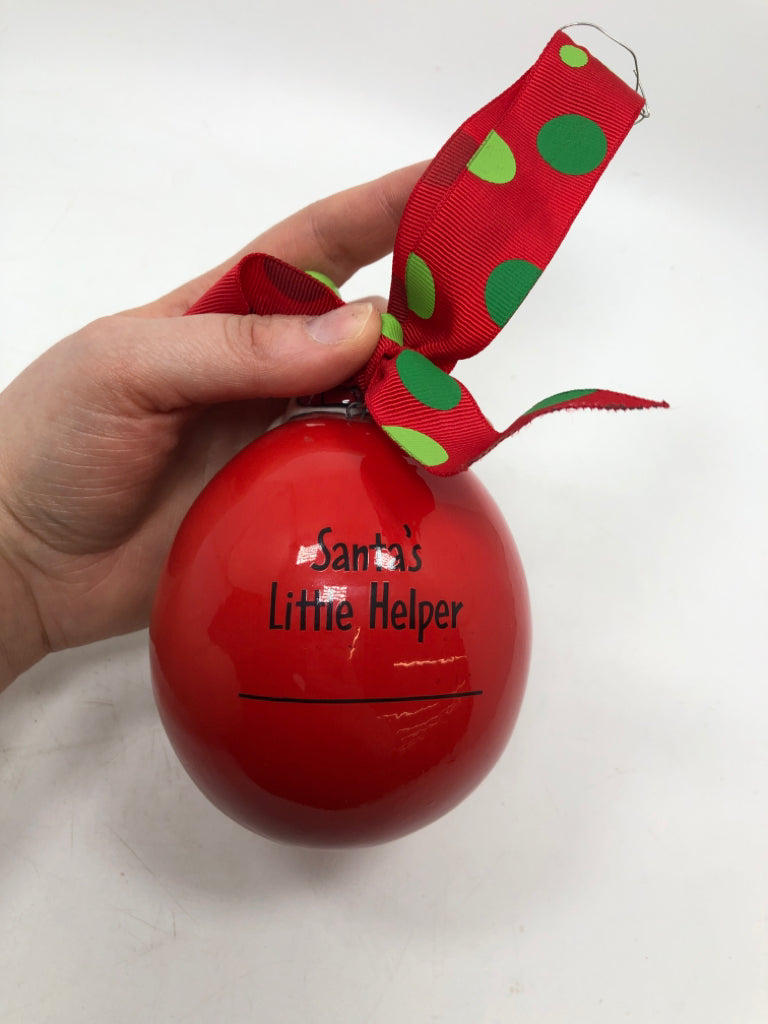 SANTA'S LITTLE HELPER RED SANTA ORNAMENT.