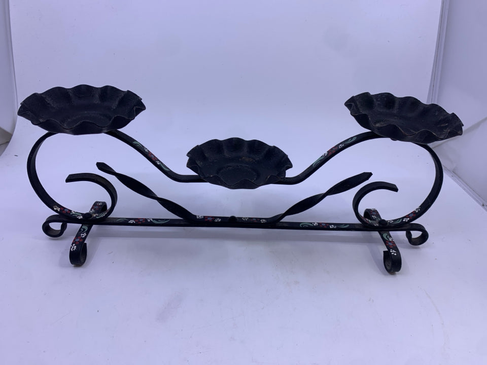 3 SECTION FLORAL PAINTED CANDLE HOLDER.