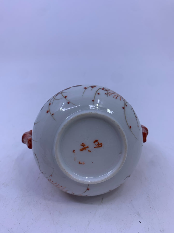 SMALL SUGAR BOWL ORANGE W/ FLOWERS.