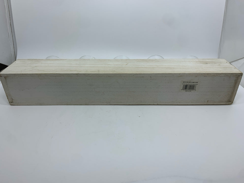FARMHOUSE STYLE VOTIVE HOLDERS W/LIGHT WOOD BASE.