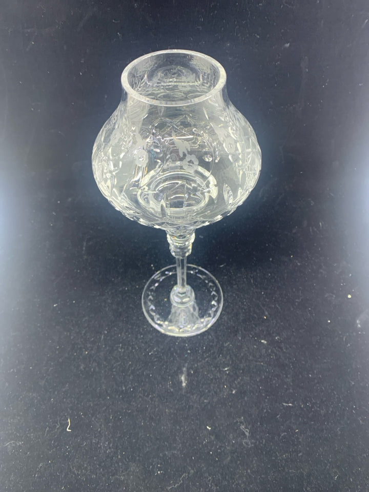 2PC ETCHED TAPER GLASS CANDLE HOLDER.