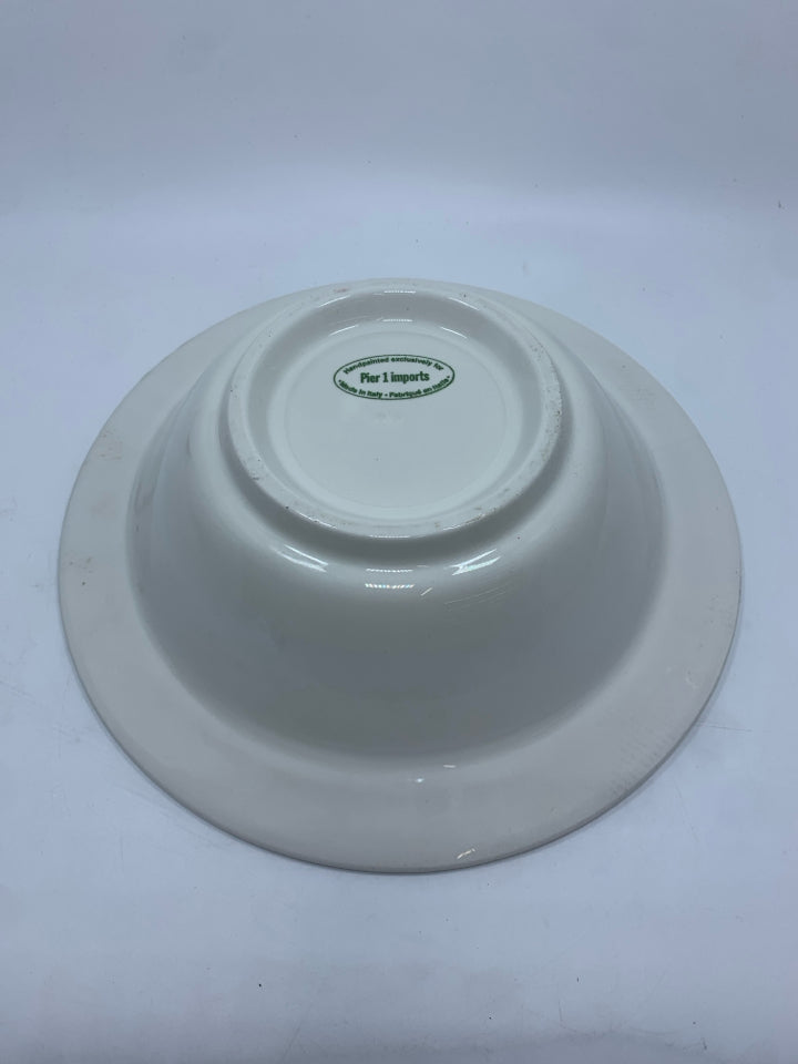 WHITE CERAMIC BOWL W/BLACK LINES.