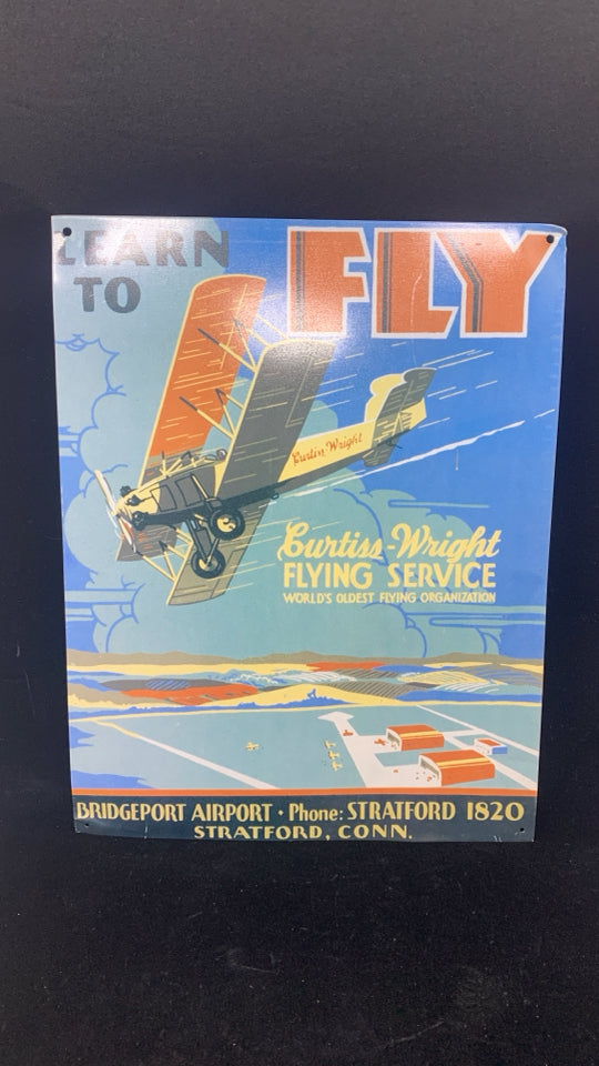 RETRO STYLE CURTISS-WRIGHT FLYING SERVICE METAL SIGN.