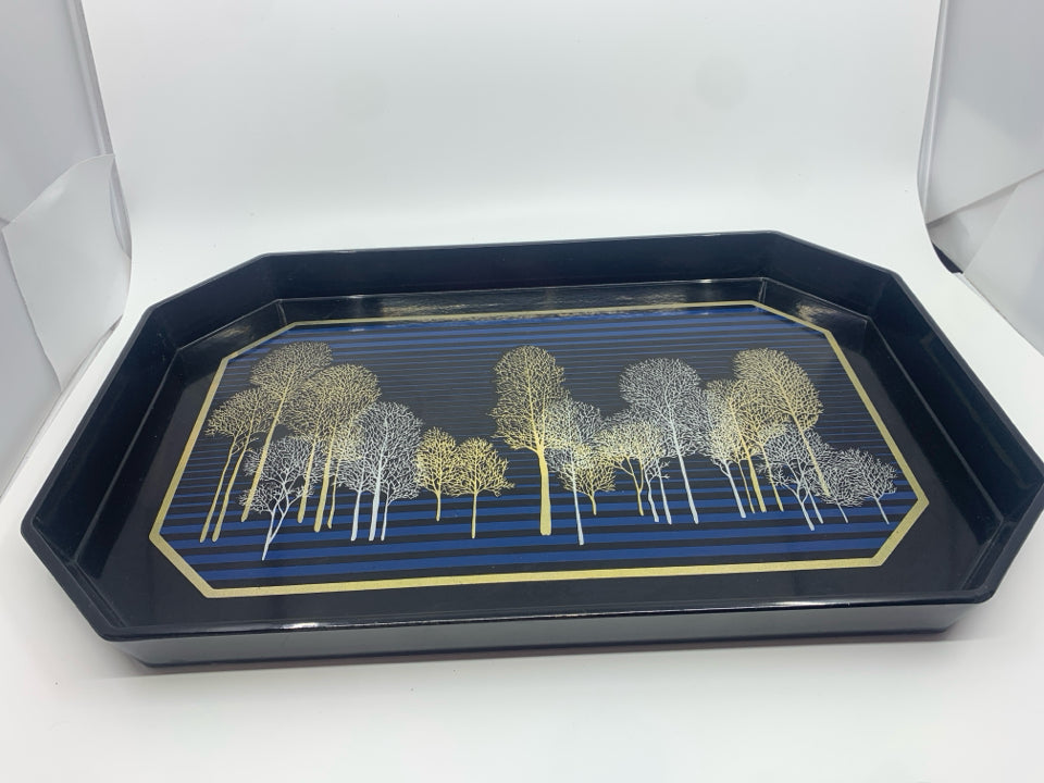 LACQUER BLACK AND BLUE TRAY W TREES.