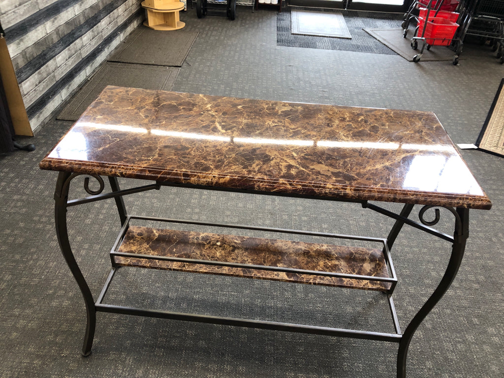 3PC FAUX GRANITE TOP BAR/ISLAND W STORAGE AND 2 STOOLS.