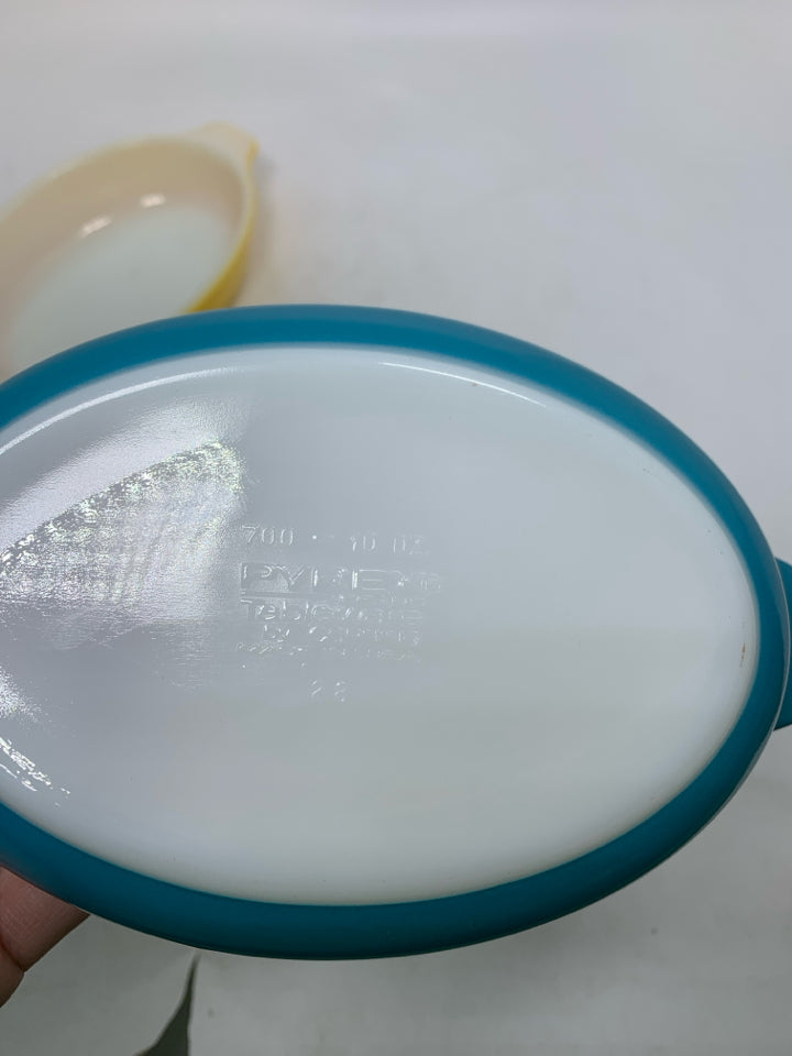 VTG 2  BLUE/YELLOW PIXIE AU GRATIN CASSEROLE DISHES #700.