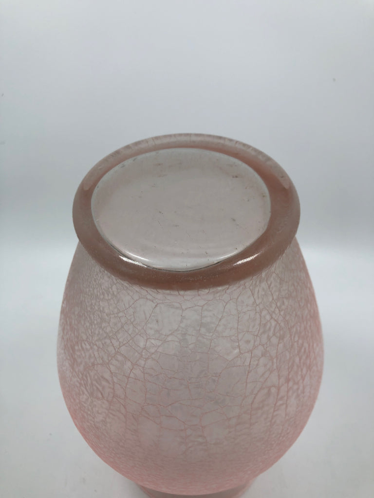 PINK CRACKLE GLASS VASE.