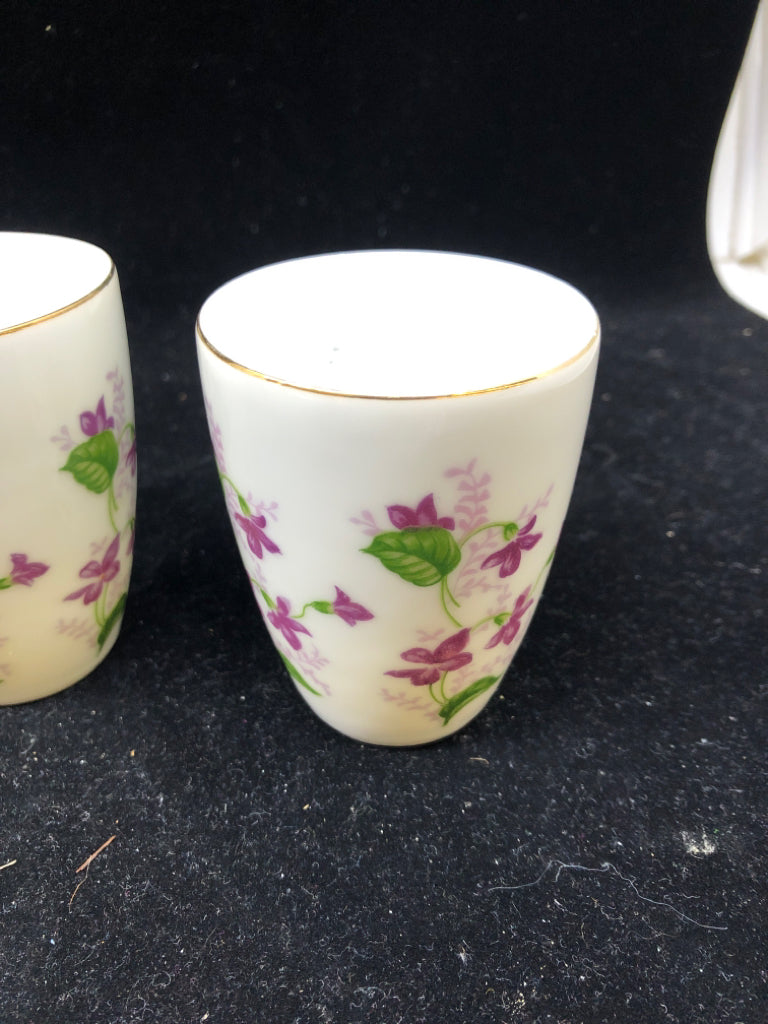 5 PURPLE FLOWERS JAPAN TEACUPS.