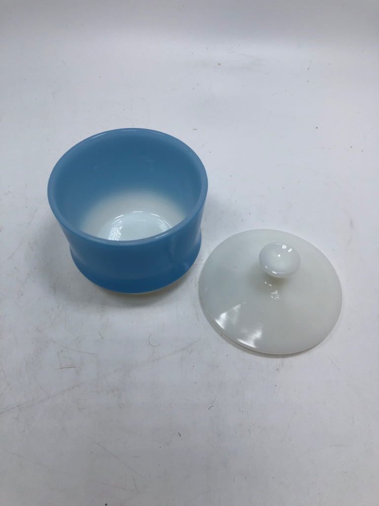 VTG BLUE FIRE KING COVERED SUGAR BOWL.