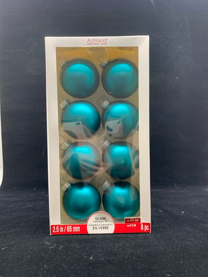 NIB TEAL ORNAMENTS.