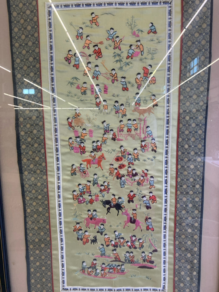 ASIAN STYLE EMBROIDERED CHILDREN WALL ART.
