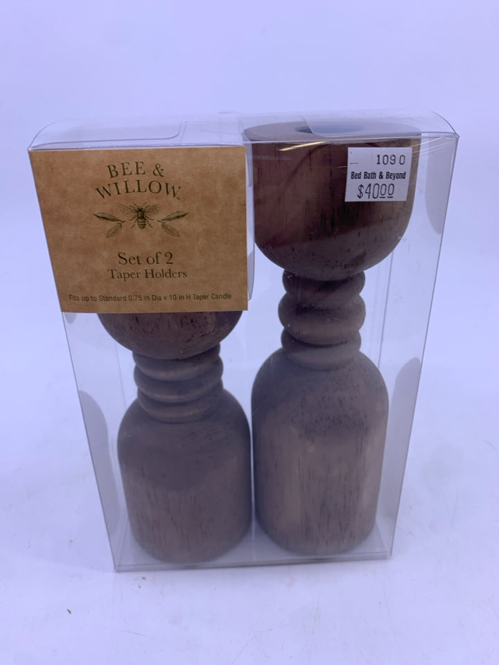 2-NIB WOOD TAPERED CANDLE HOLDERS BEE & WILLOW.
