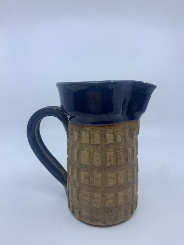 BLUE TAN POTTERY CERAMIC PITCHER.