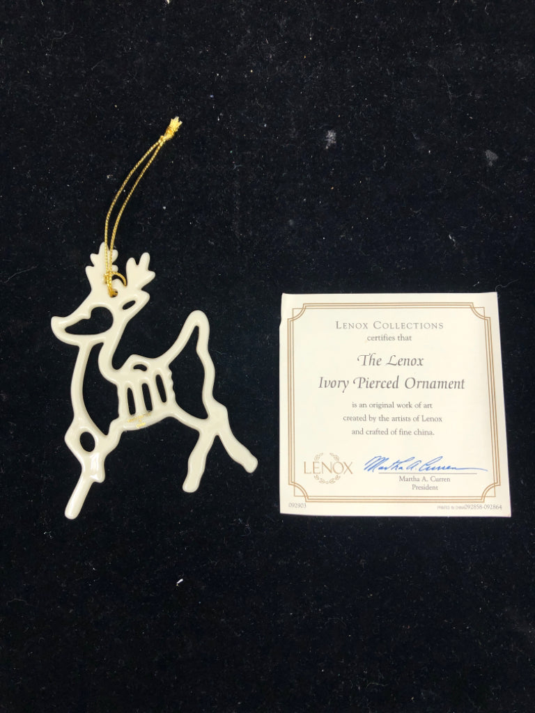 PIERCED LENOX REINDEER ORNAMENT.