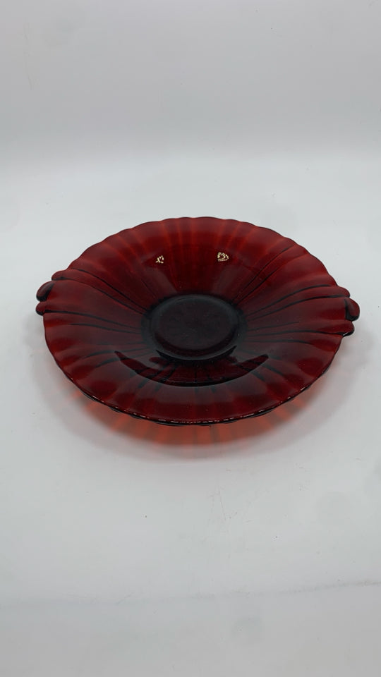 VTG CRANBERRY GLASS PLATE.