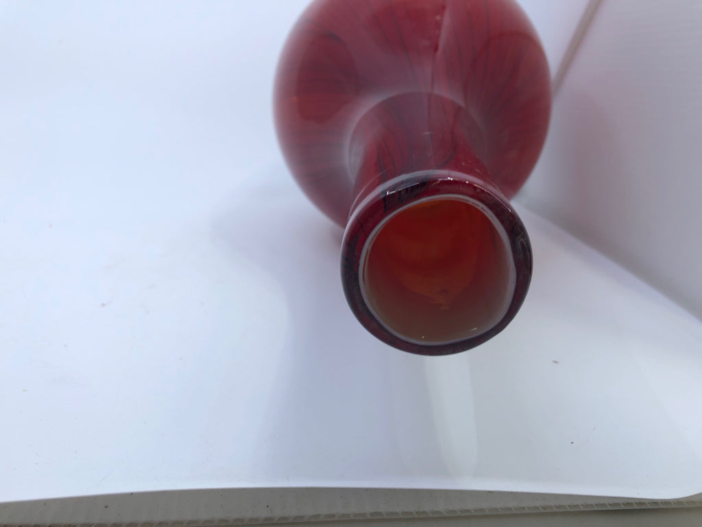 LARGE RED GLASS VASE.