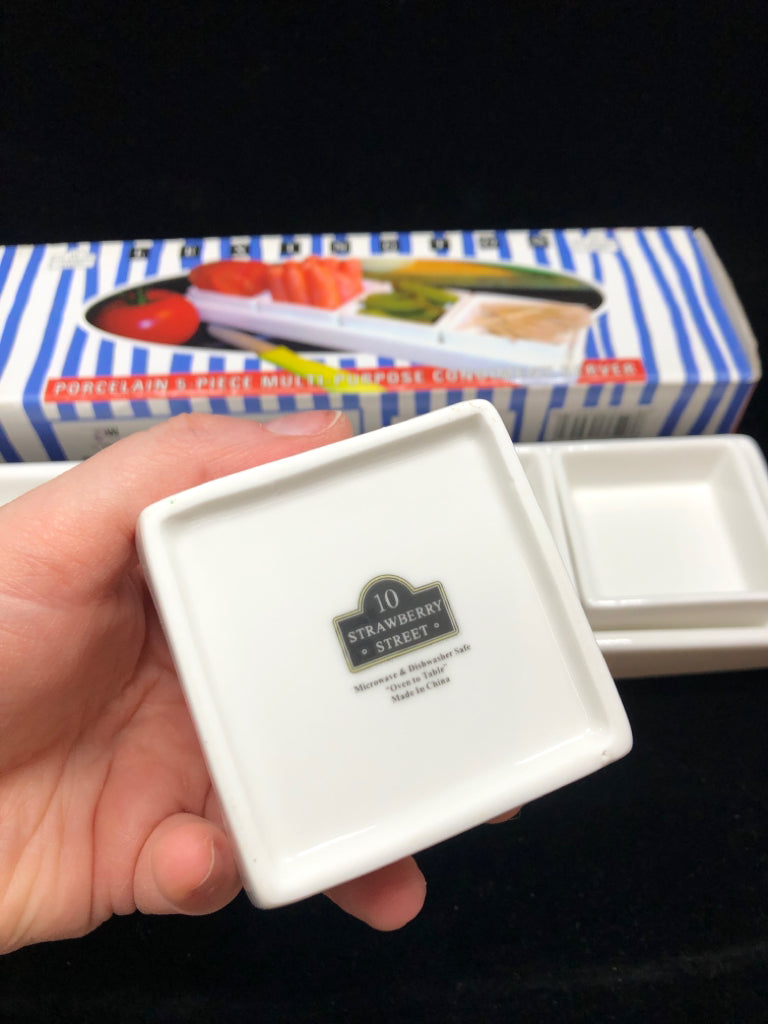 5PC LEXINGTON PORCELAIN CONDIMENT SERVER IN BOX.