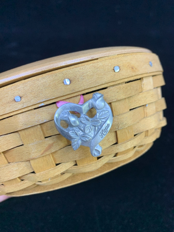 2003 HOPE PIN BASKET W/LID AMERICAN CANCER SOCIETY.