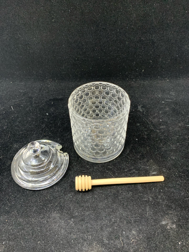 3PC GLASS HONEY JAR W/DIPPER.