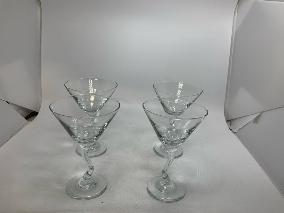 4 ZIGZAG STEM MARTINI GLASSES.