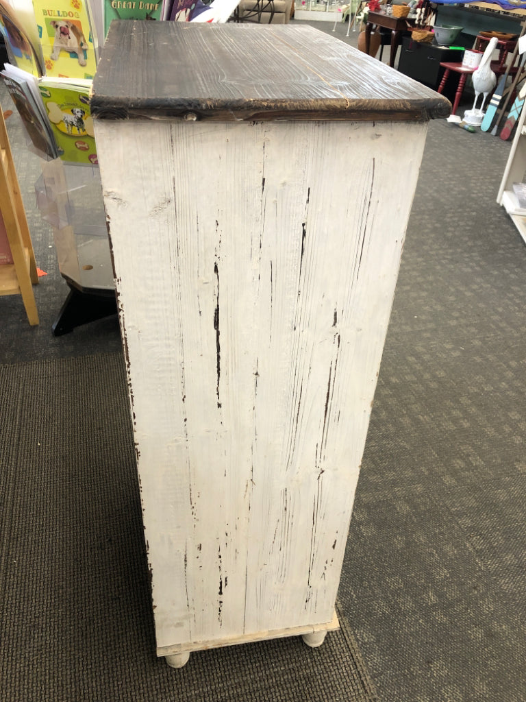 MULTI-COLORED DISTRESSED FARMHOUSE STYLE DRESSER.