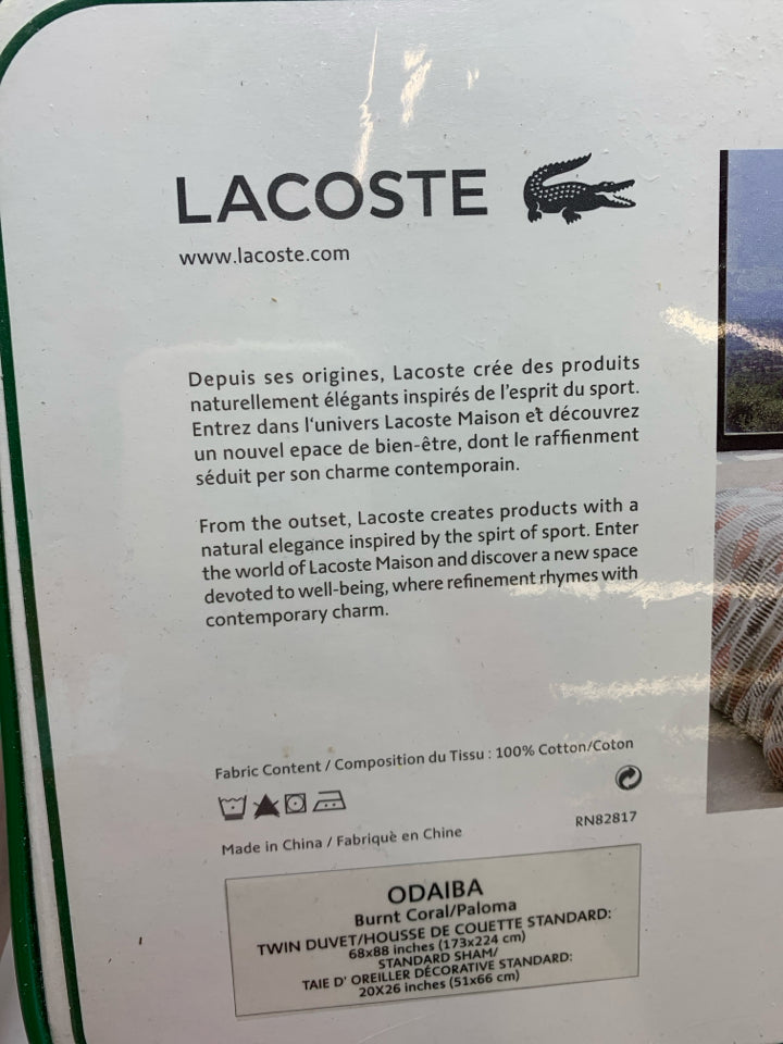 NIP LACOSTE TWIN RED/GREY DUVET SET.