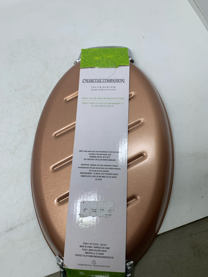 NWT COPPER NON-STICK OVAL GRILLING PAN CHARCOAL COMPANION.