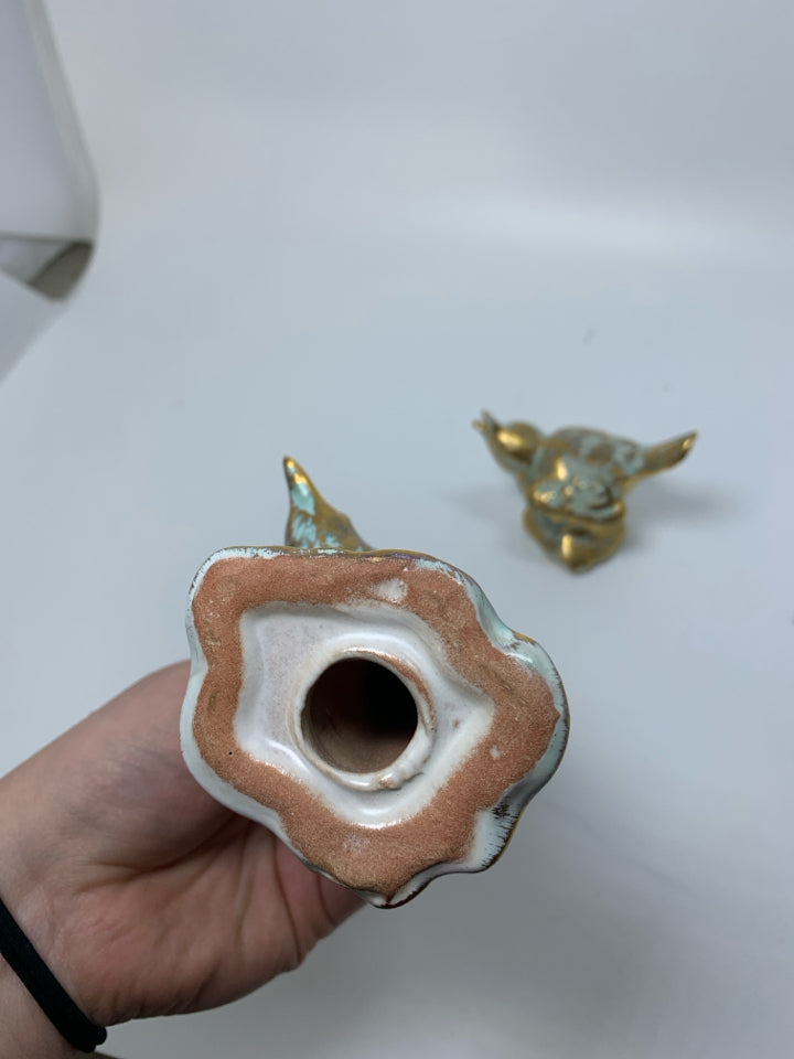 2 VTG ANTIQUE GOLD CHICKADEES.