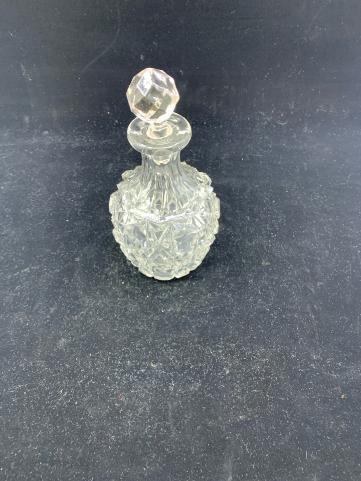 CUT GLASS DIAMOND PATTERN EMPTY OIL BOTTLE.