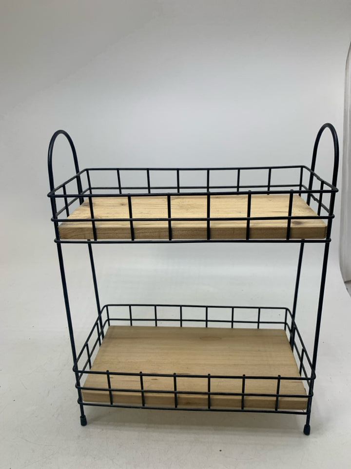 2 TIER SMALL WOOD/METAL VANITY SHELF.
