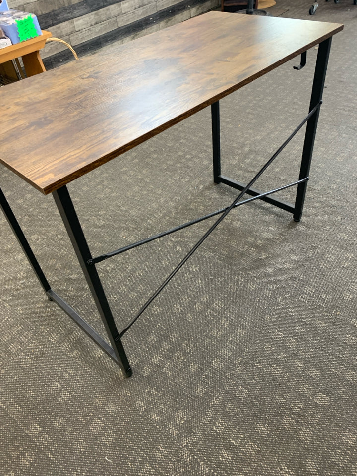 BLACK METAL FAUX WOOD TOP DESK.