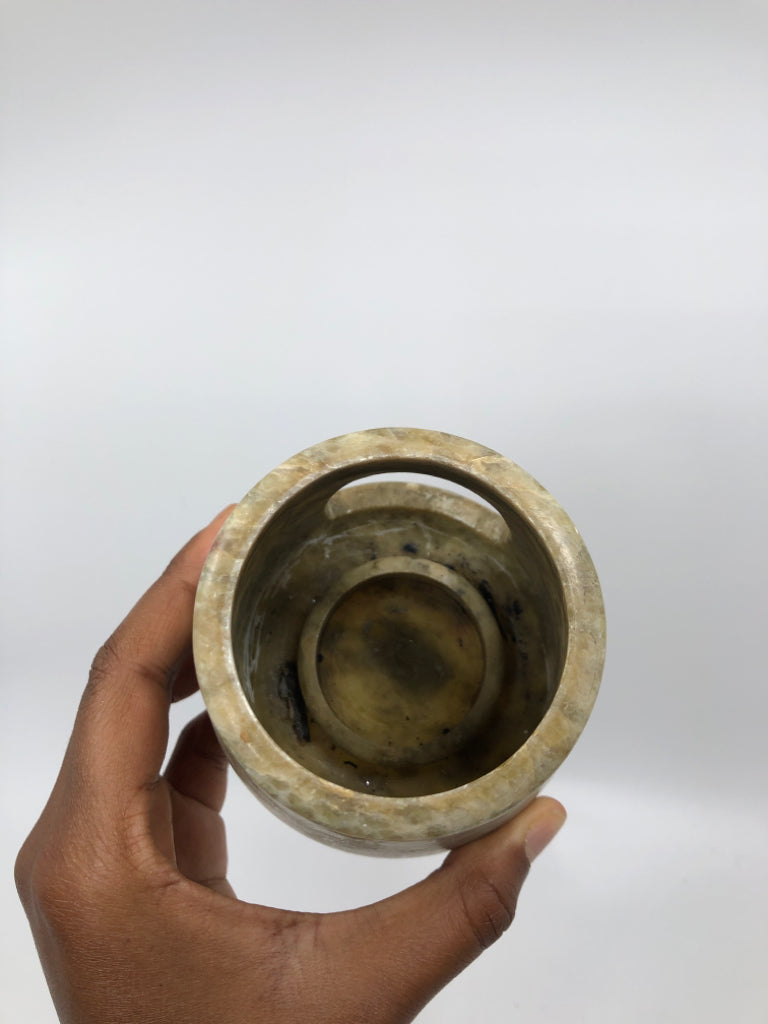 TAN STONE TEA LIGHT WAX WARMER.