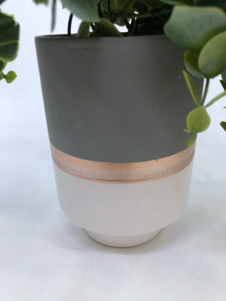 GREY AND WHITE PLANTER W FAUX FAUX SUCCULENT.