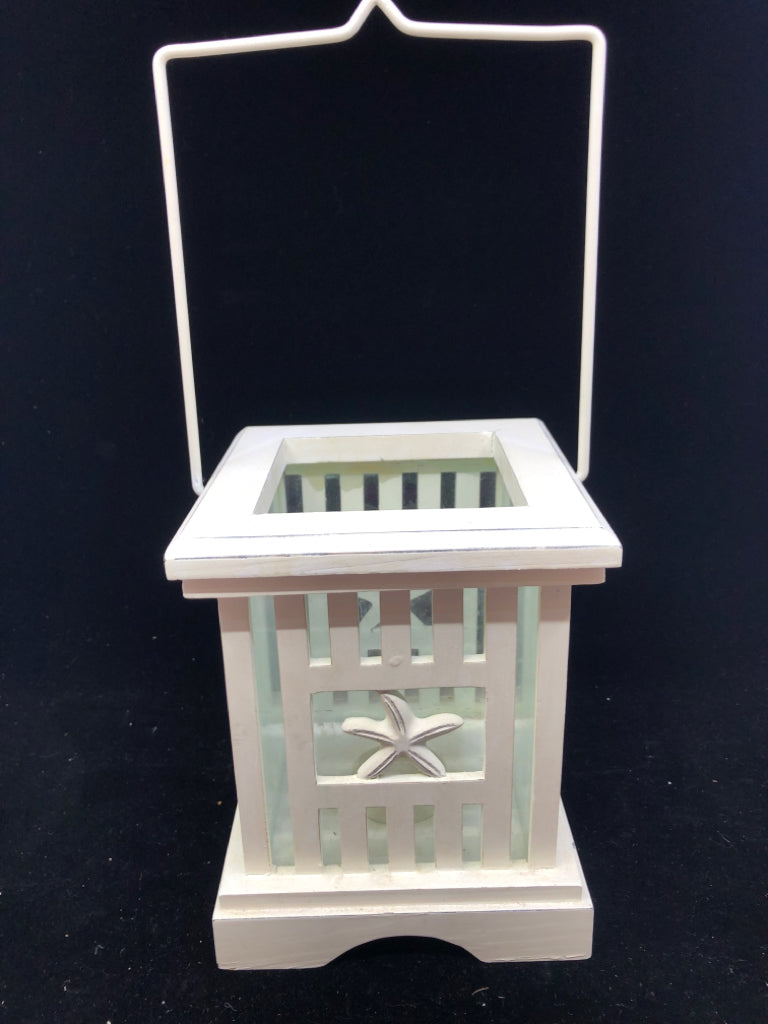 WHITE STARFISH TEA LIGHT LANTERN.