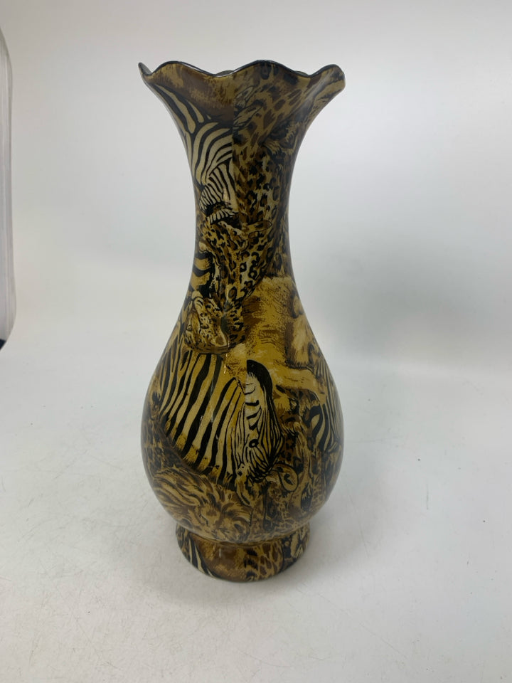 FOOTED ASSORTED ANIMAL PRINTS VASE.