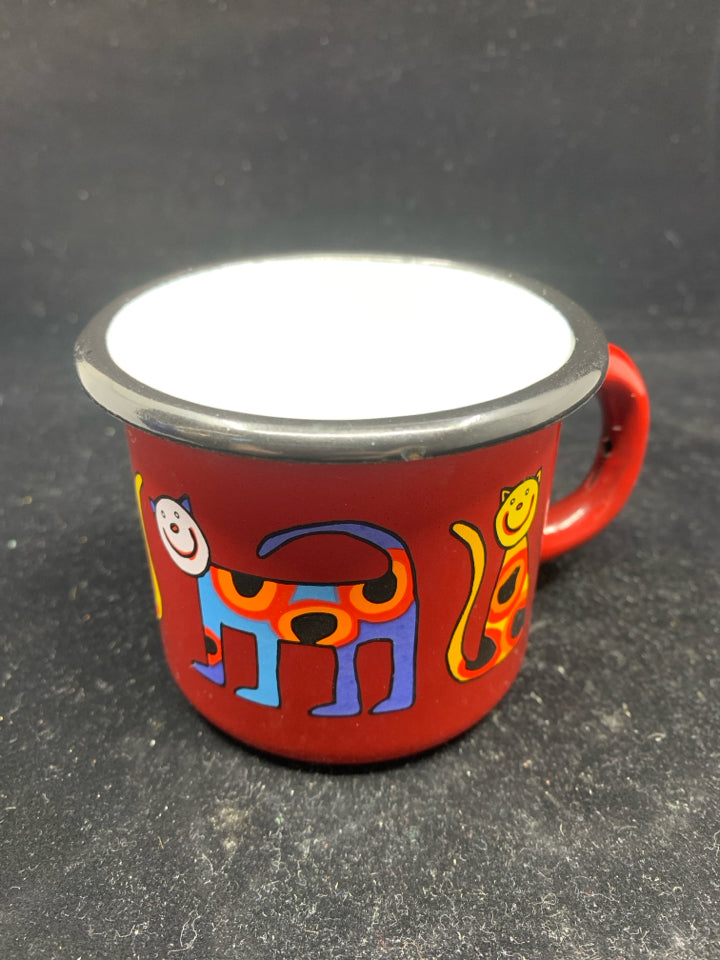 RED CAT ENAMEL KIDS MUG.