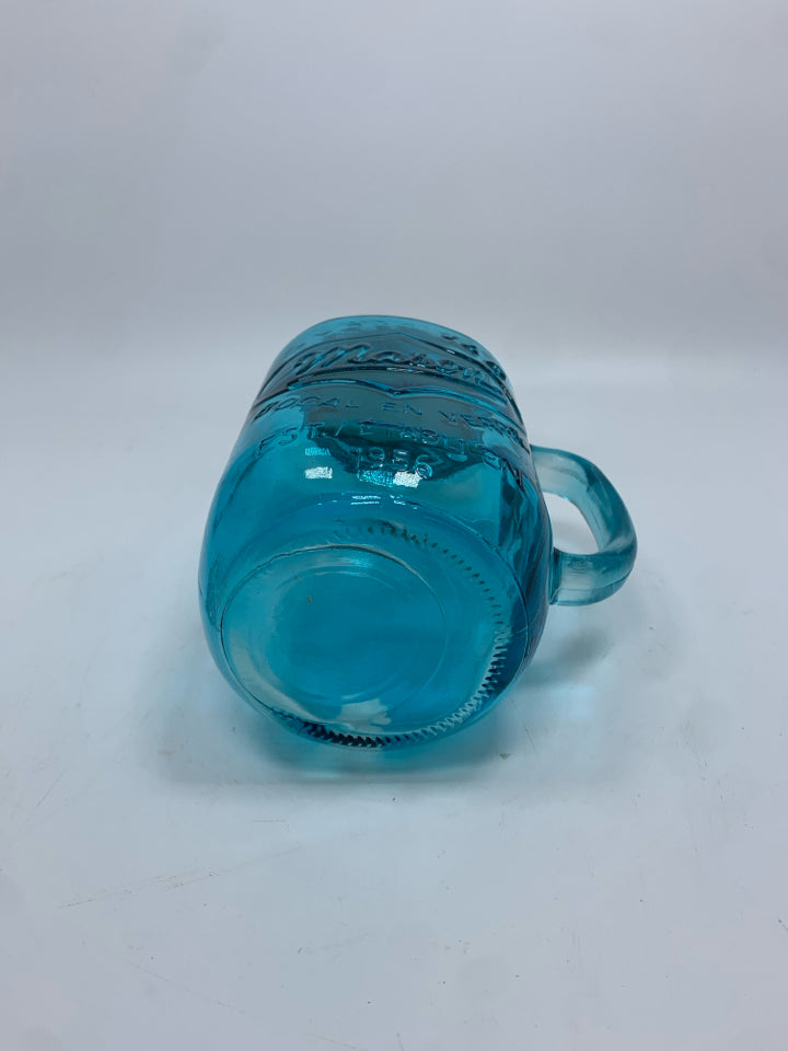 BLUE MASON JAR MUG W/LID.