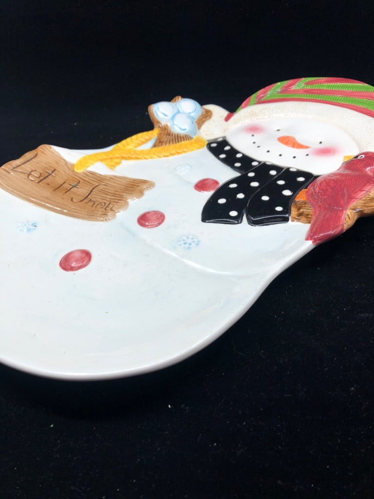 SNOWMAN PLATTER W CARDINAL.