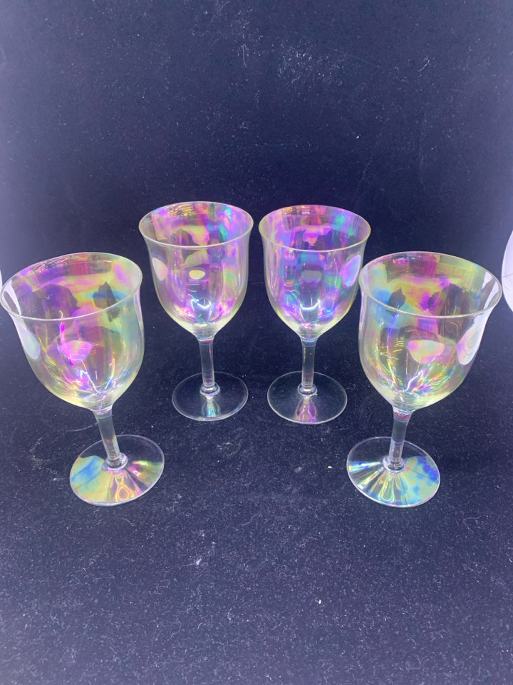 4 IRIDESCENT WINE GLASSES.