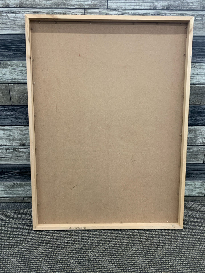 FLOWER LINE ART W/WOOD FRAME.