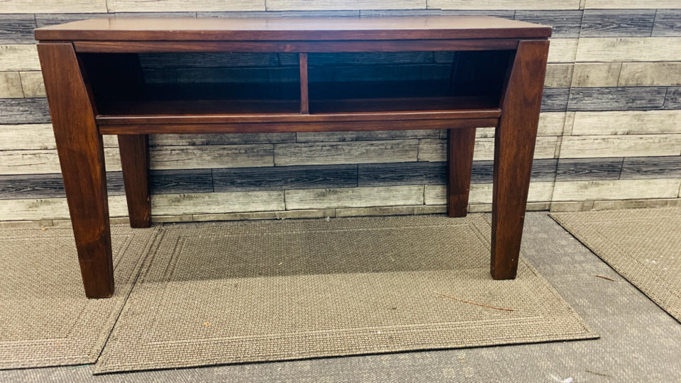 LARGE WOOD CONSOLE MEDIA TABLE.