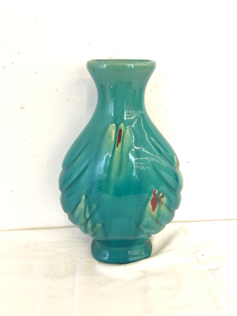 TEAL WIDE BASE FLARED VASE.