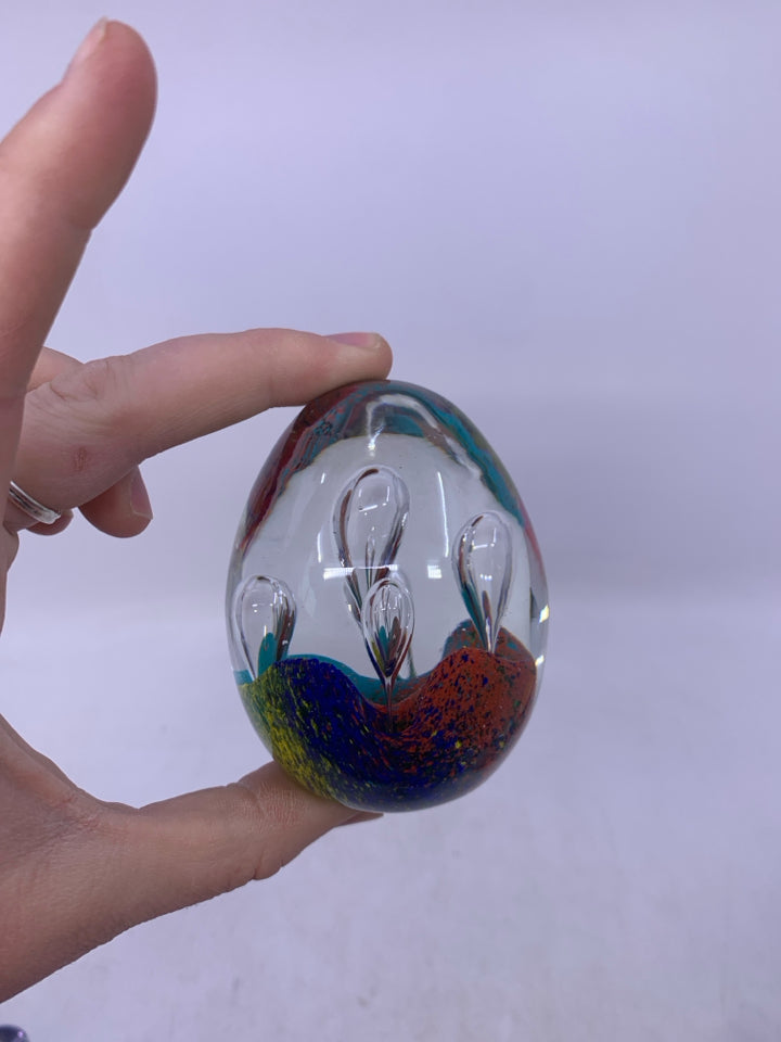 BLOWN GLASS EGG SHAPED COLORFUL.